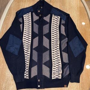 Silver Jeans Navy and Cream Geometric Zip Front Sweater Jacket